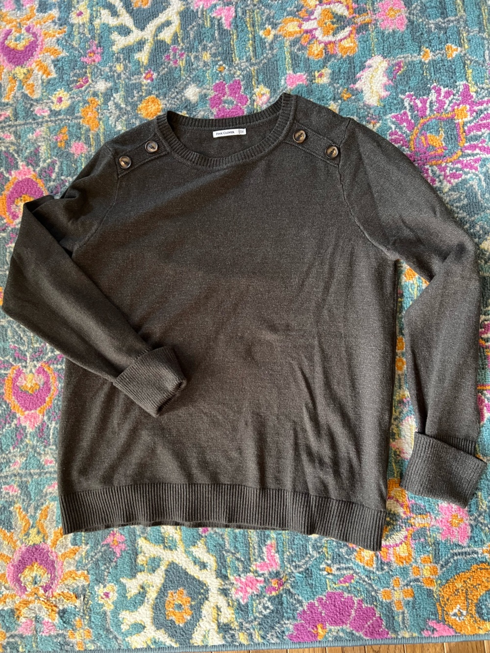 Soft Charcoal Crew Neck Button Detail Sweater EUC